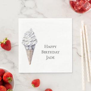 Vanilla Silver Confetti Ice Cream Cone Birthday Napkin