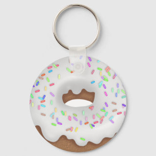 Vanilla sprinkled doughnut bakery button keychain