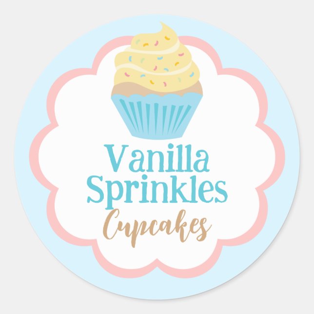 Vanilla Sprinkles Cupcake Scallop Label (Front)