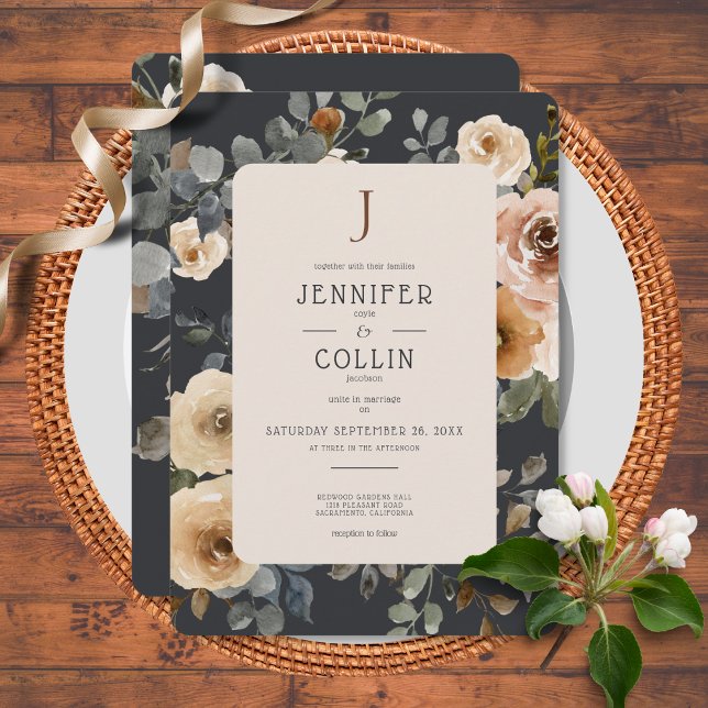 Vanilla White Boho Rose Blue Faire-part de mariage (Créateur téléchargé)