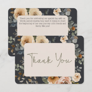Vanilla White Boho Roses Blue Wedding Thank You Card