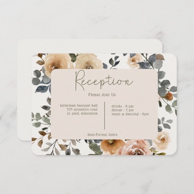 Vanilla White Boho Roses Cream Reception Wedding Enclosure Card (Front/Back)