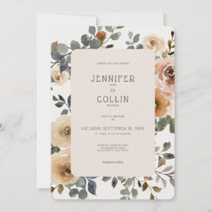 Vanilla White Boho Roses Cream Wedding Invitation