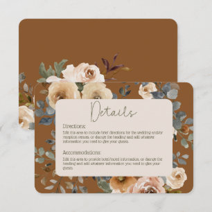 Vanilla White Boho Roses Rust Details Wedding Enclosure Card