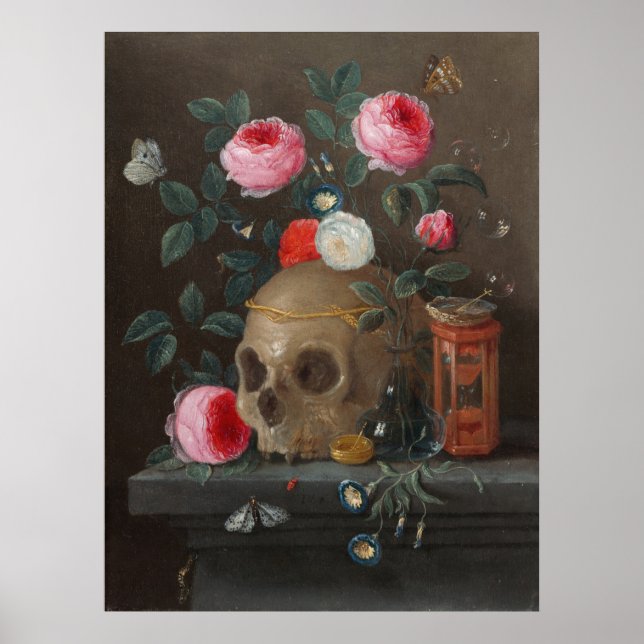 Vanitas Still Life Skull and Roses Art Poster (Front)