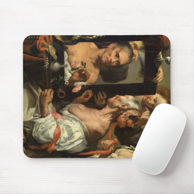 Vanitas, The Old Coquette by Bernardo Strozzi Mouse Pad (With Mouse)
