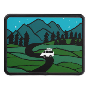 Vanlife Camping  Vintage Van Mountains Stars Trailer Hitch Cover