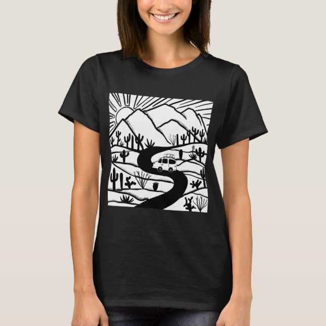 VANLIFE Desert Cacti Mountain Explore Adventure T-Shirt (Front)