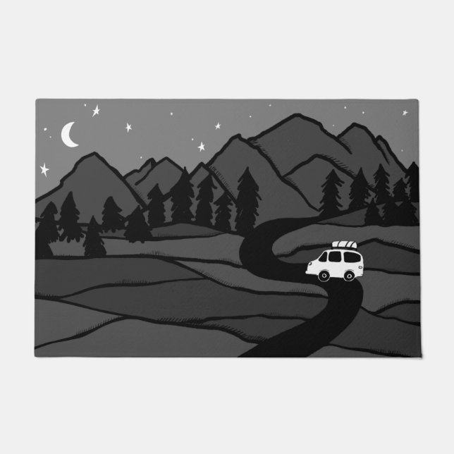Vanlife in the Mountains Camper Moon Stars  Doormat (Front)