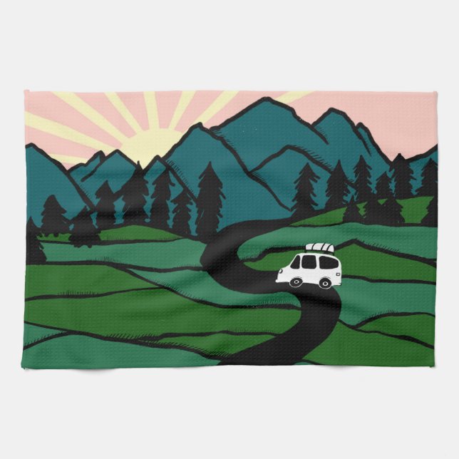 Vanlife in the Mountains Sunrise Camping Kitchen Towel (Horizontal)