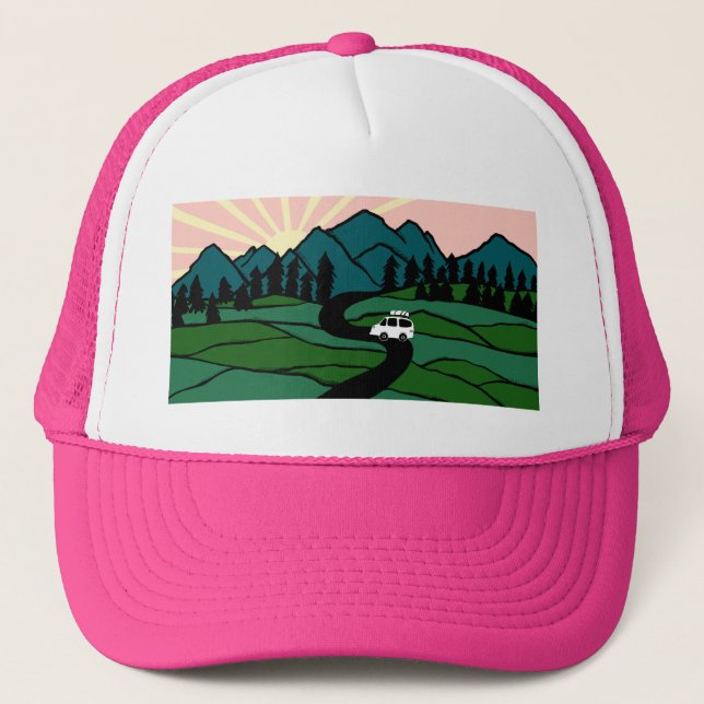 Vanlife in the Mountains Sunrise Sunset Trucker Hat (Front)