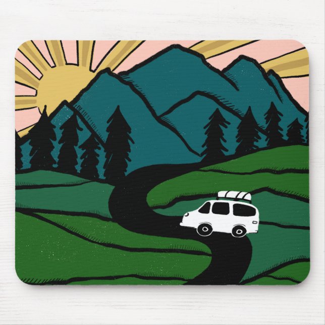 Vanlife MOUNTAIN SUNRISE Illustration Mouse Pad (Front)