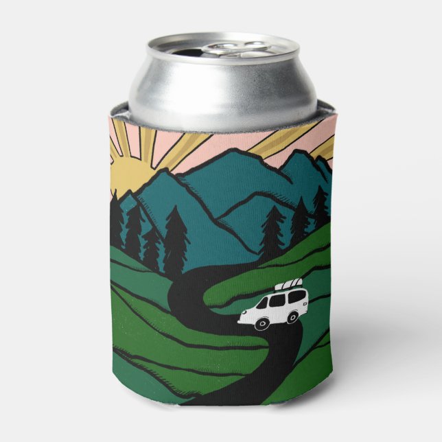 VANLIFE Trees Forest Mountain Explore Adventure Can Cooler (Can Front)