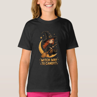 VANOSTÈ Witch Way to Candy Cute Witch Graphic  T-Shirt