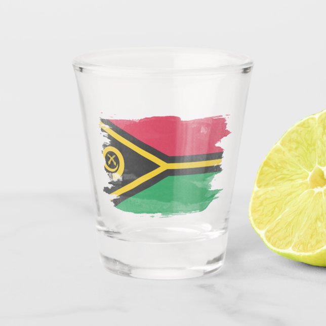 Vanuatu flag brush stroke, national flag shot glass (Front)