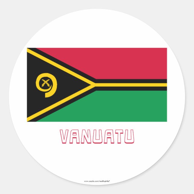 Vanuatu Flag with Name Classic Round Sticker (Front)