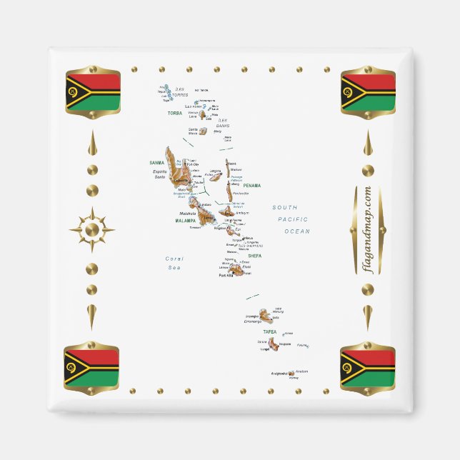 Vanuatu Map + Flags Magnet (Front)