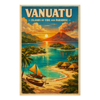 Vanuatu, South Pacific, in a classic retro  Poster