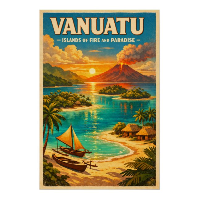 Vanuatu, South Pacific, in a classic retro  Poster (Front)