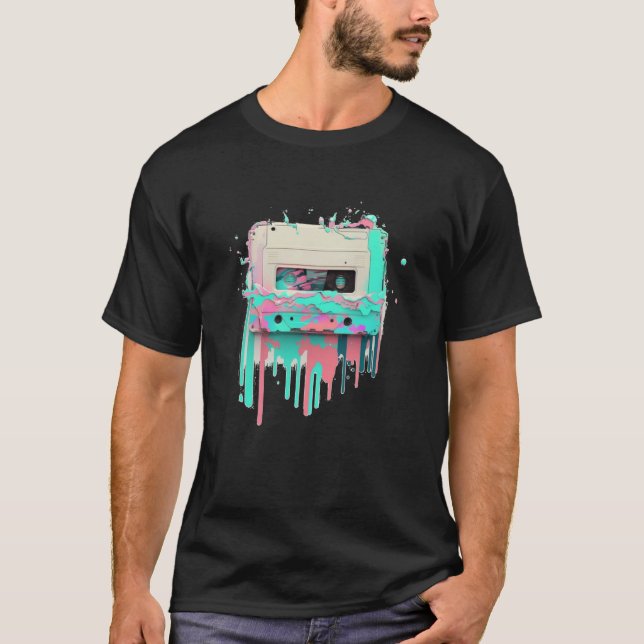 Vaperwave Aesthetic Glitch Cassette Tape Retrowave T-Shirt (Front)