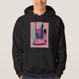 Vaperwave Aesthetic Glitch Cat Retrowave Synthwave Hoodie