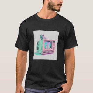 Vaperwave Aesthetic Glitch Cat Retrowave Synthwave T-Shirt