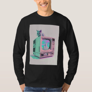 Vaperwave Aesthetic Glitch Cat Retrowave Synthwave T-Shirt