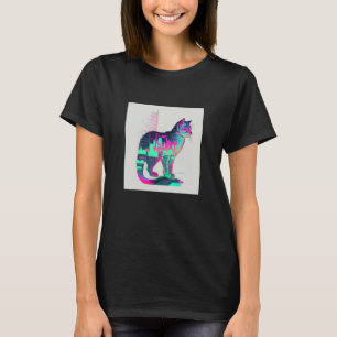 Vaperwave Aesthetic Glitch Cat Retrowave Synthwave T-Shirt