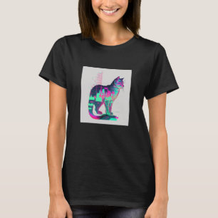 Vaperwave Aesthetic Glitch Cat Retrowave Synthwave T-Shirt