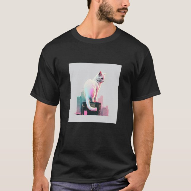 Vaperwave Aesthetic Glitch Cat Retrowave Synthwave T-Shirt (Front)