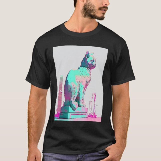 Vaperwave Aesthetic Glitch Cat Retrowave Synthwave T-Shirt (Front)