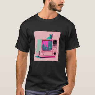 Vaperwave Aesthetic Glitch Cat Retrowave Synthwave T-Shirt