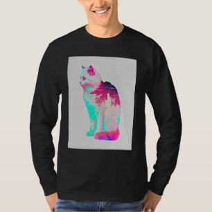 Vaperwave Aesthetic Glitch Cat Retrowave Synthwave T-Shirt