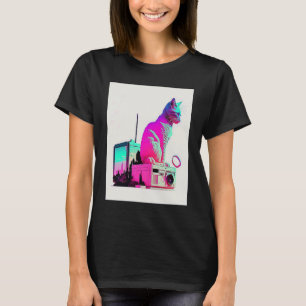 Vaperwave Aesthetic Glitch Cat Retrowave Synthwave T-Shirt