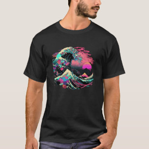 Vaperwave Aesthetic Glitch Great Wave Retrowave Sy T-Shirt