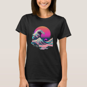 Vaperwave Aesthetic Glitch Great Wave Retrowave Sy T-Shirt