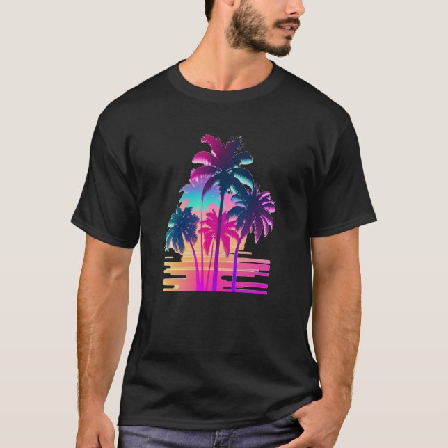 Vaperwave Aesthetic Glitch Palm Retrowave Synthwav T-Shirt (Front)