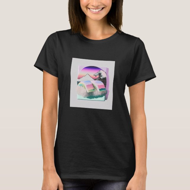Vaperwave Aesthetic Glitch Sushi Retrowave Synthwa T-Shirt (Front)