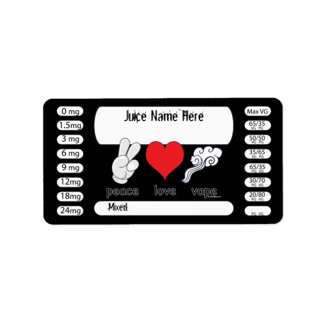 Vapeur | do-it-yourself Jus E Étiquette Peace Love (Devant)