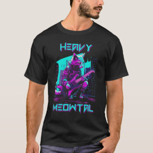 Vaporwave 80s Cat Playing Guitar Cyberpunk Meowtal T-Shirt