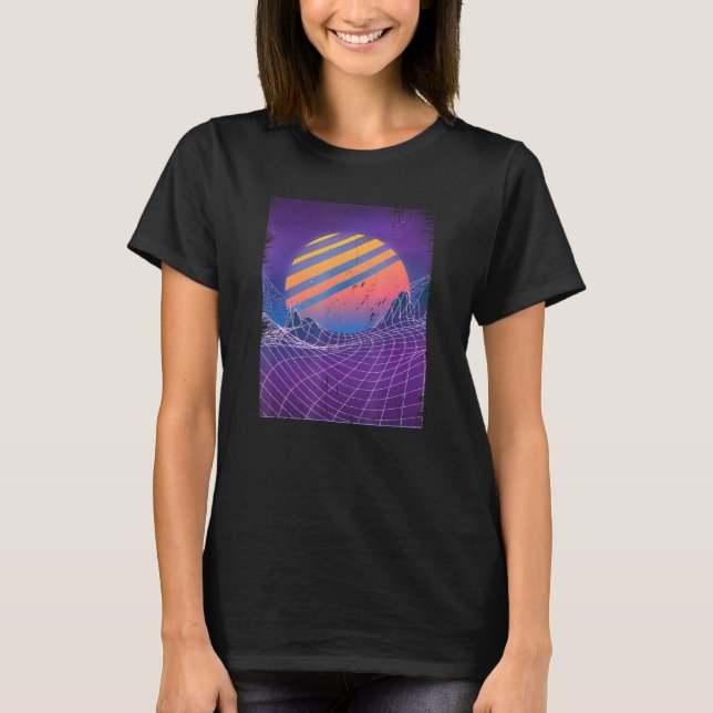 Vaporwave 80s Grid Sunset Synthwave Aesthetics Out T-Shirt (Front)