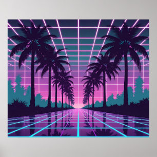 Vaporwave 80s Neon Grid Synthwave Art Poster