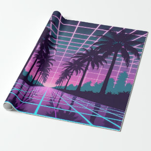 Vaporwave 80s Neon Grid Synthwave Art Poster Wrapping Paper