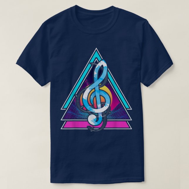 Vaporwave 90s Art Music Lover Synthwave Treble Cle T-Shirt (Design Front)