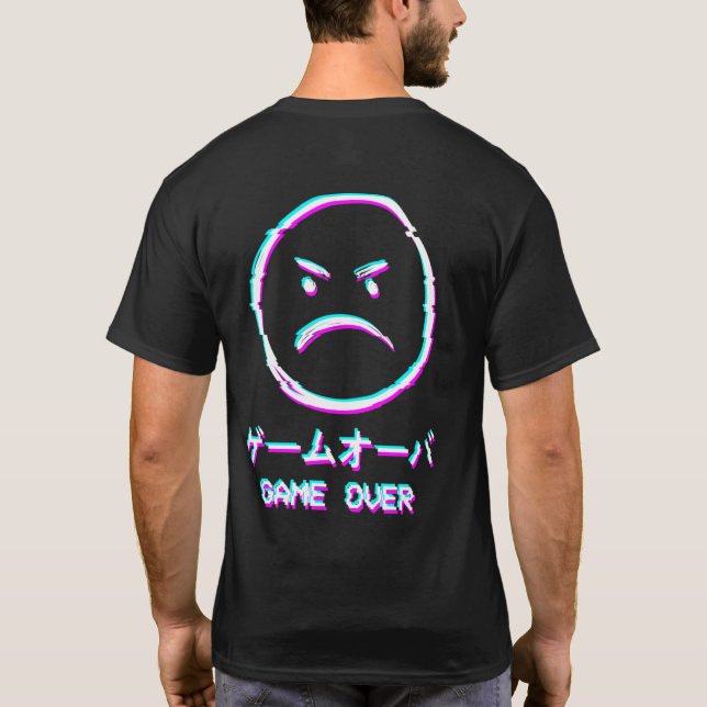 Vaporwave Aesthetic Angry Face Japanese Game Over  T-Shirt (Back)