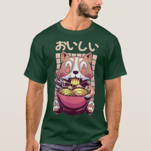 Vaporwave Aesthetic Anime Kuwaii Corgi Eat Ramen W T-Shirt
