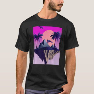 Vaporwave Aesthetic Flying Island With Palms And B T-Shirt