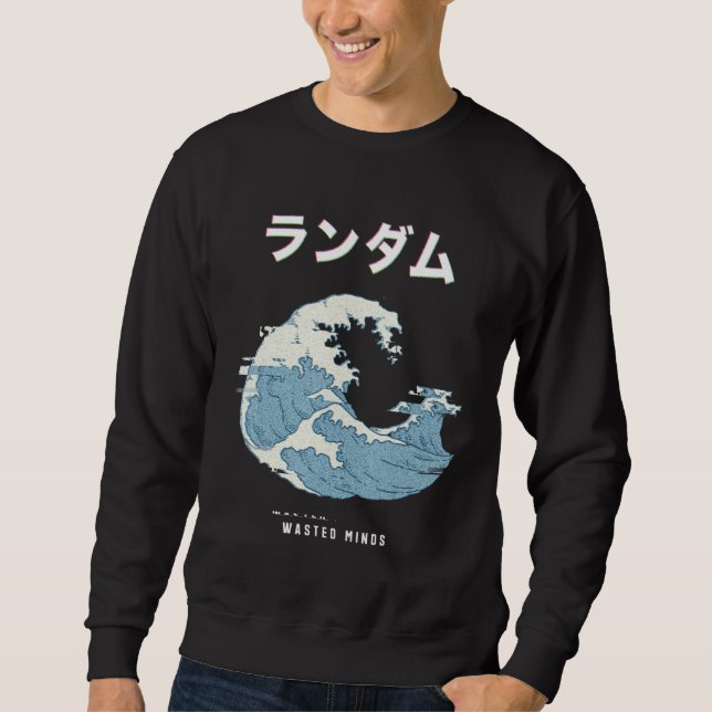 Vaporwave Aesthetic Glitch 80s Retro Great Wave Sweatshirt (Front)
