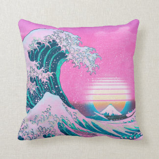 Vaporwave Aesthetic Great Wave Throw Pillow