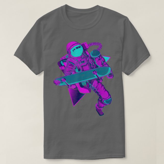 Vaporwave Aesthetic Outer Space Funny Skateboarder T-Shirt (Design Front)